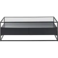 MCA Couchtisch EVORA schwarz - inklusive Ablage - 2 Schubkästen - Gestell Metall - Schwarz - Platte Klarglas - Länge 120 cm - Breite 60 cm - Tiefe 40 cm