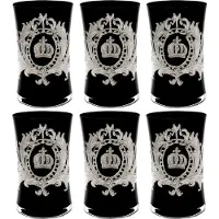 Demotex GmbH Pompöös by Casa Padrino Luxus Wasserglas Set Schwarz / Silber Ø 8 x H. 13 cm - Wassergläser mit edler Platin Beschichtung - Pompööse Gläser designed by Harald Glööckler
