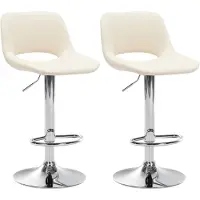 DELUKE Barhocker 2er Set JAKSON - Creme, Kunstleder, Chrom | Barhocker mit Lehne Barstuhl Tresenhocker Tresenstuhl Kneipenhocker Kneipenstuhl