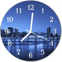 Tulup Glasuhr Wanduhr Küchenuhr Echt-Glas 30fi cm Skyline blau