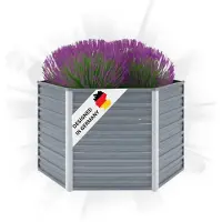 DELUKE 6-eckiges Hochbeet für Garten NOA Grau | 129x129x77cm | Verzinkter Stahl | Wetterfest | Gartenbeet Kräuterbeet Blumenbeet Beet hoch Frühbeet für Garten Gemüsebeet