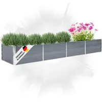 DELUKE Hochbeet für Garten OSKAR Grau | 320x80x45cm | Verzinkter Stahl | Wetterfest | Gartenbeet Kräuterbeet Blumenbeet Beet hoch Frühbeet für Garten Gemüsebeet