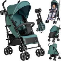 Tulano Davos 35 Kinderwagen Buggy grün, ab 6 Monaten, klappbar, mit XXL-Verdeck, Beindecke, PolyurethanRädern, Moskitonetz & Getränkehalter