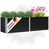 DELUKE Hochbeet für Garten OSKAR Anthrazit | 160x40x45cm | Verzinkter Stahl | Wetterfest | Gartenbeet Kräuterbeet Blumenbeet Beet hoch Frühbeet für Garten Gemüsebeet