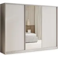 Masseno Schiebetürenschrank TARI 270/205/58 cm Kleiderschrank mit 4 Schubladen Schlafzimmer Schrank 3-türig mit Spiegel Kaschmir