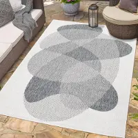 Carpet City Teppich Outdoor Wetterfest - Grau, Creme - Wendeteppich - 160x230 cm - Abstraktes Geo-Muster