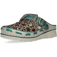 LAURA VITA Damen-Sandalen Dorry 01 mit floralem Muster und Keilabsatz aus blauem Leder