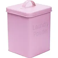 QUVIO Waschmittelbox - Aufbewahrungsbox - Behälter für Waschmittel - Aufbewahrungsschale - Mit Deckel - Rosa- Metall - 15,5 x 15,5 x 23,3 cm
