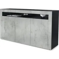 Vladon Sideboard Valencia, Germany, Kommode mit 3 Türen und 1 offenem Fach, Schwarz matt/Beton Oxid Optik/Beton Oxid Optik (155 x 92 x 40 cm)