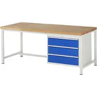 RAU Werkbank mit 3 XL Schubladen - Vollauszug - 180:3 - höhenverstellbar 840-1.040 mm - 2.000 x 900 mm (BxT) - Traglast 1.250 kg - Buche