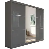 Beautysofa Schrank mit Schwebetüren VIVA 240cm - Kleiderschrank mit Schubkasteneinsätze & Kleiderstangen (Graphit)
