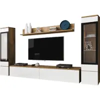 Mirjan 24 Wohnwand Vera II, Stilvoll Wohnzimmer-Set, TV-Schrank, Modern Mediawand (Wotan / Weiß Hochglanz, ohne Beleuchtung)