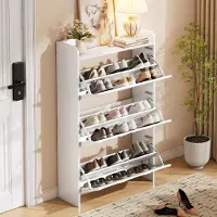 STILVORA Schuhschrank mit 6 Fächern und 3 Klapptüren, Schuhregal mit praktischen Schubladen, Schuhhochschrank vielseitig für Flur, Wohnzimmer, Büro, Weiß