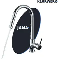 KLARWERK JANA | Premium Edelstahl ausziehbare Küchenarmatur Chrom glänzend |Mischbatterie hoher Bogen | Wasserhahn Gastro Hochdruck 360° drehbar 2 Anschlüsse
