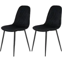 Hela Tische, 2er Set Vierfußstuhl Mira - Sitzschale Samt-Velour Schwarz - Metallgestell Schwarz - Rautensteppung - 100kg belastbar