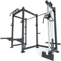 ATLETICA R8-Drift Power Rack | Mit Plate Loaded Kabelzug, 4 J-Hooks, Spotter Arms, Pull-Up Bars, Weight Pins & Bar Holder | 123x261 cm Fläche