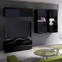 Lomadox Wohnwand mit LED Beleuchtung in schwarz Hochglanz CAIRNS-132, B/H/T ca. 225/200/43 cm
