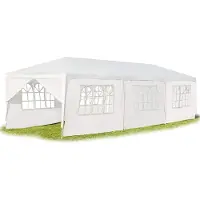 Goplus 3 x 9 m Partyzelt, Pavillon Zelt mit 8 Seitenwände mit Fenstern, Festzelt mit Metall - Konstruktion aus PE- Plane, für Feste Party Hochzeit, Weiß