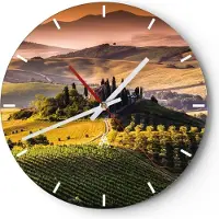 ARTTOR Wanduhr - Rund - Glasuhr - Landwirtschaft Bauernhof Toskana Weinberg - 40x40cm - Schleichendes Uhrwerk - Lautlos - zum Aufhängen bereit - Dekoration Modern - Wanddekoration aus Glas - C3AR40x40-2465