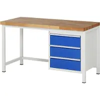 RAU Werkbank mit 3 Schubladen - Vollauszug - 180:3 - höhenverstellbar 840-1.040 mm - 1.500 x 700 mm (BxT) - Traglast 1.250 kg - Buche
