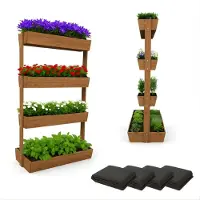Coemo Vertikalbeet Vera Braun aus Holz Hochbeet 4 Etagen Kästen höhenverstellbar und neigbar