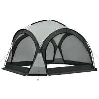 Pro-Tec Kuppelpavillon Grästorp Eventzelt mit LED Partyzelt inkl. Beleuchtung mit Solarmodul Festzelt wasserdicht 3,45 x 3,45 x 2,47 m Grau