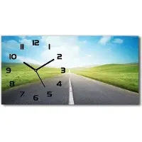 Tulup Wanduhr aus Glas – 60x30 cm - Glasbild - Glasuhr - Gehärtetes Glas - schwarze-zeiger - Straße durch die Wiese