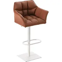 DELUKE Barhocker SIHAR - Kunstleder Hellbraun 64x45x88 cm Weiß | Barstuhl Höhenverstellbar Mit Lehne Drehbar Tresenhocker Tresenstuhl Kneipenhocker