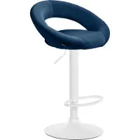 DELUKE Barhocker MEKIM - Samt Blau 53x47x80 cm Weiß | Barstuhl Höhenverstellbar Mit Lehne Drehbar Tresenhocker Tresenstuhl Kneipenhocker Kneipenstuhl