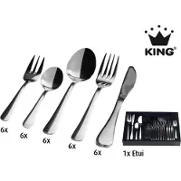 King 31tlg. Besteckset Oslo im ETUI / Edelstahl 18/10 / 6x Menülöffel, 6x Menügabel, 6x Menümesser, 6x Kaffeelöffel, 6x Kuchengabel, 1x Etui