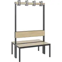 C+P Garderobenbank Basic Plus, 2-seitig, Rückenlehne, ohne Schuhrost, Fußgestell schwarzgrau RAL 7021, B 1000 mm, Dekor Eiche Ser.