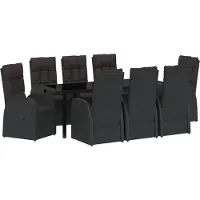 vidaXL Möbel 9-teiliges Garten-Esszimmer-Set mit Kissen - Schwarzes Poly-Rattan - Gartenstühle 3379512