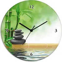ARTland Glas Wanduhr Funkuhr - schwarzer Zeiger Spa Konzept Zen Basaltsteine Größe: 30x30 cm
