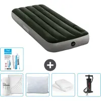 Intex Luftbett - 1 Person - 76 x 191 x 25 cm - Grün - Spannbettuch - Küssen - Pumpe - Reperaturset en Kissenschutz