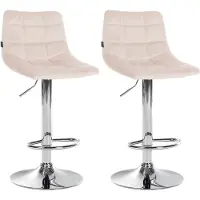DELUKE Barhocker 2er Set DUBAI - Beige, Samt, Chrom | Barhocker mit Lehne Barstuhl Tresenhocker Tresenstuhl Kneipenhocker Kneipenstuhl