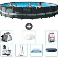 Intex Round Ultra XTR Frame Swimming Pool – 610 x 122 cm – inklusive Pumpe – Leiter – Bodenplane – Abdeckung Salzwassersystem - Filterbälle - Poolsalz