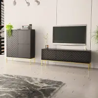 Lomadox Wohnzimmer Set 2-teilig modern in schwarz matt mit gefrästen Fronten ANGERA-140