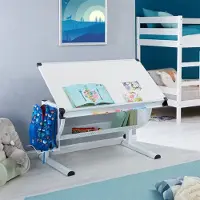 CARO-Möbel Kinderschreibtisch SARI höhenverstellbar in weiß/weiß, Schreibtisch für Kinder neigbar mit Rille für Stifte, Schülerschreibtisch mit Ablage und Rucksackhalterung