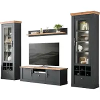 IMV Wohnwand VII Catania - Anthrazit Wotan Eiche mit LED-Beleuchtung