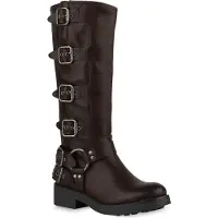 Van Hill Damen Leicht Gefütterte Bikerstiefel Schnallen Nieten Schuhe 840848, Farbe: Braun, Größe: 36