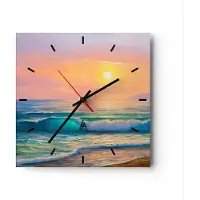 ARTTOR Wanduhr - Quadrat - Glasuhr - Meer Welle Ufer - 40x40cm - Schleichendes Uhrwerk - Lautlos - zum Aufhängen bereit - Dekoration Modern - Wanddekoration aus Glas - C3AC40x40-3915