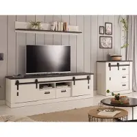 Furn.Design Wohnwand "Stove" 3-teilig in weiß Pinie anthrazit mit XL Lowboard und Soft-Close