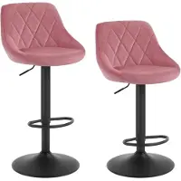 Woltu Barhocker 2er Set, Barstuhl, Gute gepolsterte Sitzfläche aus Samt, Höhenverstellbar, 360° Drehbar, Rosa