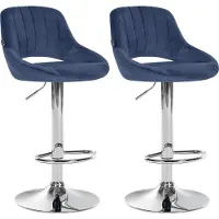 DELUKE 2er Set Barhocker SEGAD - Samt Blau 47x48x85 cm Silber | Barstuhl Mit Lehne Tresenhocker Tresenstuhl Kneipenhocker Kneipenstuhl