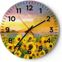 ARTTOR Wanduhr - Rund - Glasuhr - Sonnenblumen Blume - 40x40cm - Schleichendes Uhrwerk - Lautlos - zum Aufhängen bereit - Dekoration Modern - Wanddekoration aus Glas - C4AR40x40-3775
