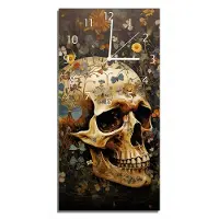 Wallario Design Wanduhr Vergänglichkeit im Blütenmeer aus Echtglas, Größe 30 x 60 cm