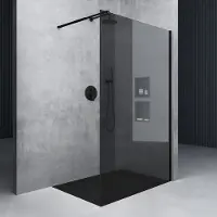 Doporro Luxus Duschwand für Dusche Duschabtrennung 110x200cm Schwarz Walk-In Dusche 8mm ESG-Sicherheitsglas vollgrau inkl. Nanobeschichtung Bremen01VG