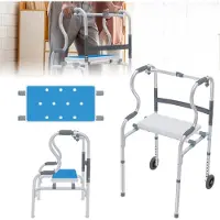 ACXIN Gehbock Klappbarer aus Aluminium, Gehhilfen mit 2 Rädern und Ergonomische Griff, Gehbock 8 Gang HöHenverstellung mit Abnehmbarem Sitz, MobilitäTshilfen Rutschfest Stabil Gehhilfe für Senioren