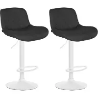 DELUKE 2er Set Barhocker PONOR - Stoff Schwarz 50x50x85 cm Weiß | Barstuhl Höhenverstellbar Mit Lehne Drehbar Tresenhocker Tresenstuhl Kneipenhocker