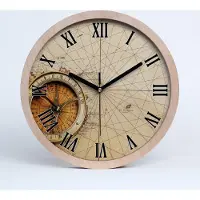 Tulup Holzuhr 20fi cm wanduhr - schwarze Spitzen - Kompass auf der Karte